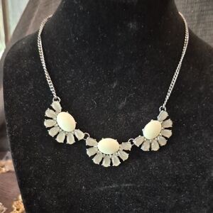 Liz Claiborne Silver and Cream Art Deco Necklace